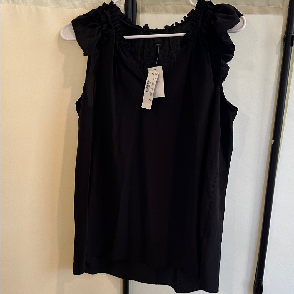 J. Crew 100% Silk Black Blouse with Ruffle Detail